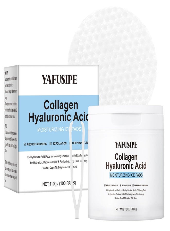 YAFUSIPE 3% Hyaluronic Acid Collagen Peptide Toner Pad, Hyaluronic Acid Toners Facial Pads Jelly Pad for Face Hydrating Facial Treatment Toner Cotton Wipe for Women Smoothing All Skin Types 100 Pads - Image 1